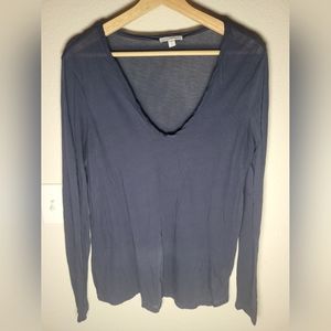Standard James Perse Size 2 XS Navy Blue Deep V Neck Long Sleeve Cotton T Shirt